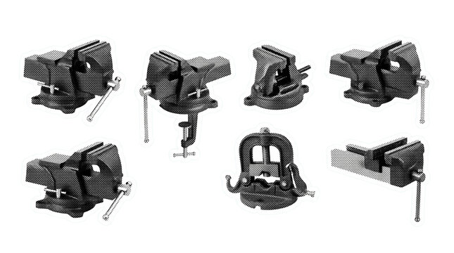 bench vise retro halftone set , clean white border outline PNG