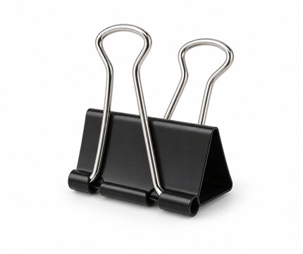 Black Metal Binder Clip Isolated on White Background