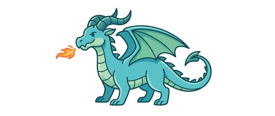 Obraz premium Cute Cartoon Dragon Breathing Fire Isolated