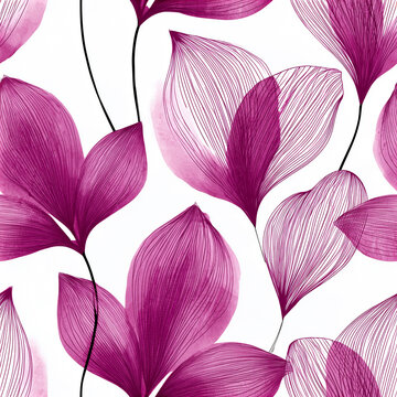 Seamless Abstract Botanical Pattern with Deep Purple Watercolor Leaves