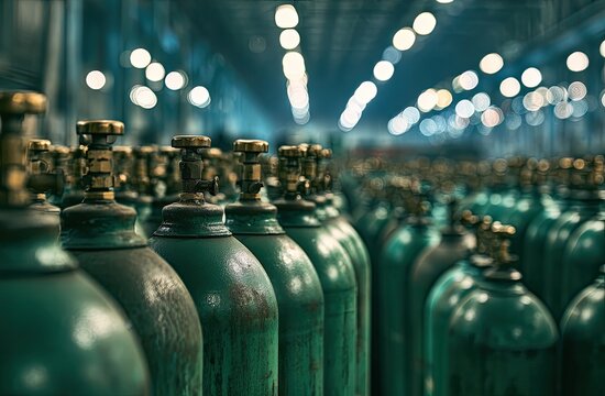Industrial Storage of Compressed Gas Cylinders in a Warehouse.