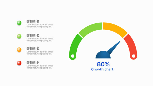 Colorful 4 steps speedometer gauge process diagram infographic vector graphic