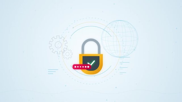 Secure digital lock with globe and gear icons representing online security