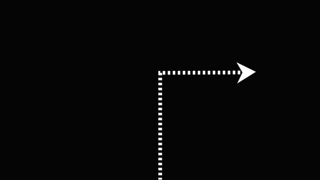 Dotted arrow animation curves smoothly toward the right side. Directional navigation telemetry routes the dotted arrow. Modern user interface graphics guide this dotted arrow.