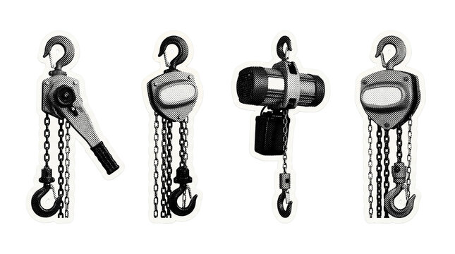 chain hoist retro halftone set , clean white border outline PNG
