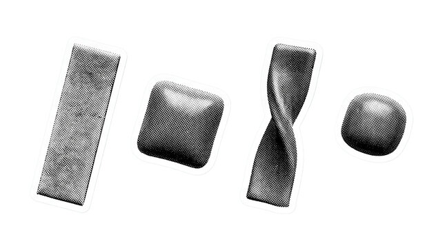 chewing gum retro halftone set , clean white border outline PNG