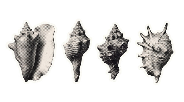 conch retro halftone set , clean white border outline PNG