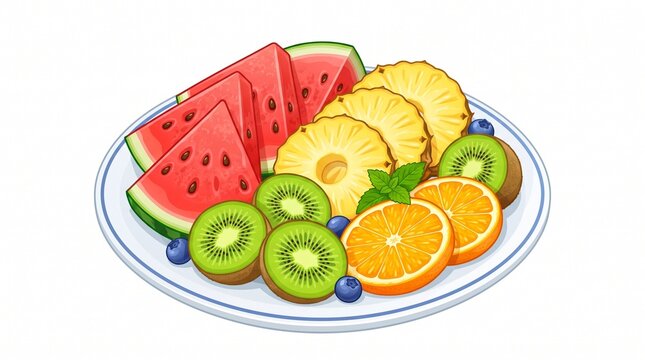 Fresh Colorful Fruit Platter Illustration Isolated on White