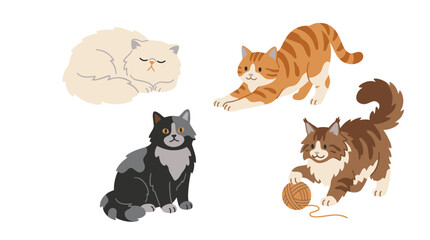 Fototapeta premium A collection of cute cartoon cats in various poses and colors.