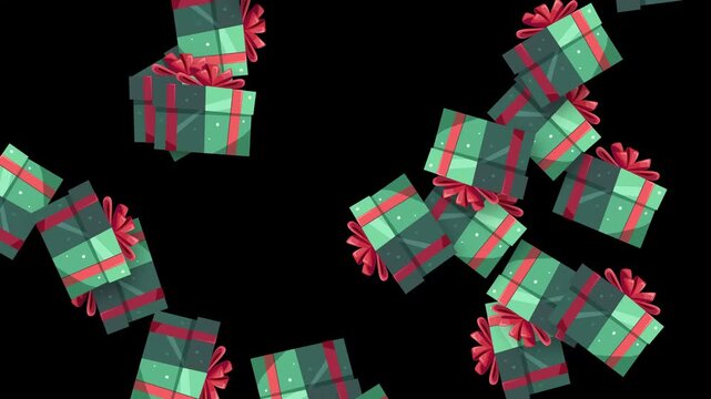 Animation of Bursting Christmas Gift Boxes on Black Background