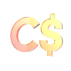 Obraz premium 3D Rendering Glass Canadian Dollar Sign Icon Gold Orange Gradient CAD Currency Money Finance Symbol on White Background