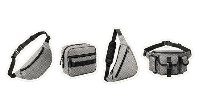 fanny pack retro halftone set , clean white border outline PNG