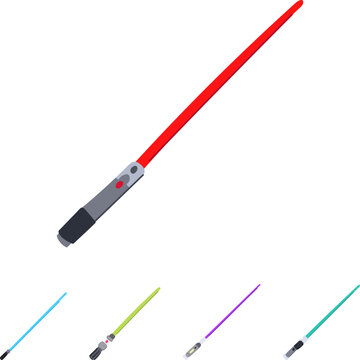 Modern energy swords with glowing colorful blades and sleek hilts, offering a vibrant collection of iconic combat weapons for design, gaming, and creative projects