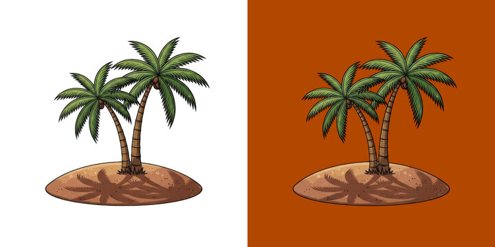 Two Tropical Palm Trees on Sandy Island transparent png