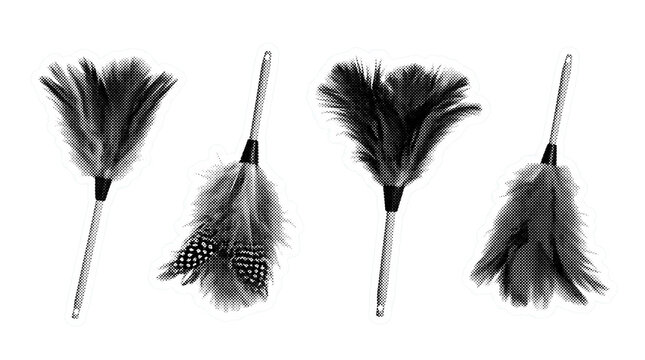 feather duster retro halftone set , clean white border outline PNG