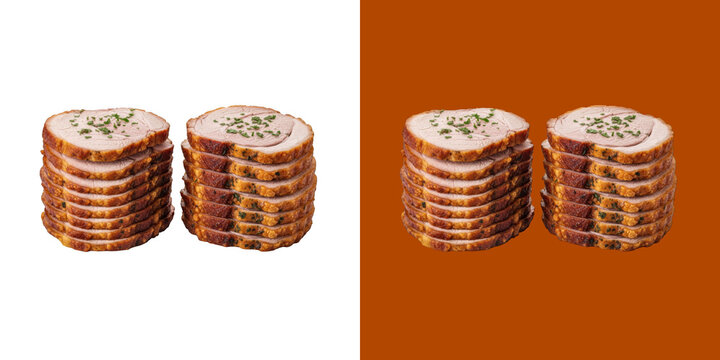 Roasted Pork Loin Slices Served with Fresh Green Herbs for a Gourmet Dinner Meal transparent png