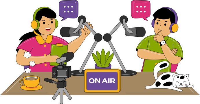 People Recording a Podcast Illustration
