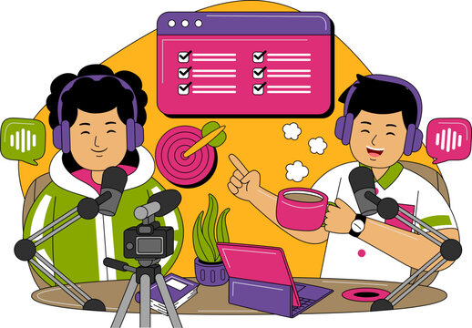 People Recording a Podcast Illustration
