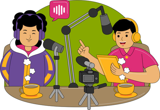 People Recording a Podcast Illustration