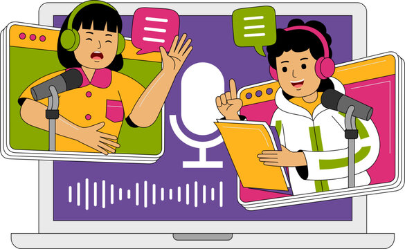 People Recording a Podcast Illustration
