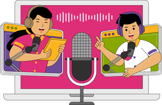People Recording a Podcast Illustration