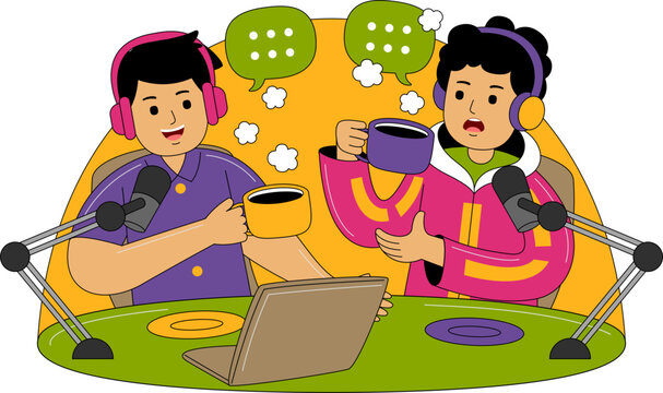 People Recording a Podcast Illustration