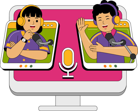 People Recording a Podcast Illustration