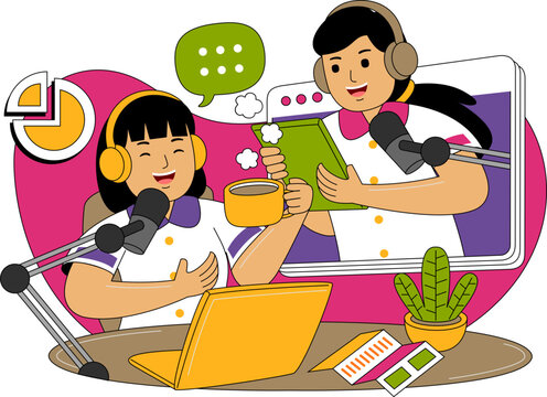 People Recording a Podcast Illustration