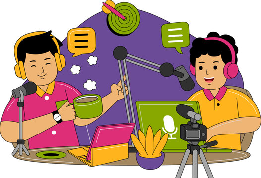 People Recording a Podcast Illustration