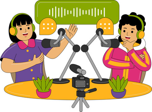 People Recording a Podcast Illustration