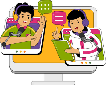 People Recording a Podcast Illustration