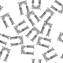Obraz premium seamless pattern Ancient architectural archway with classical columns and decorative details, hand drawn sketch style with rough textures on a white background, ideal as a vintage gateway concept