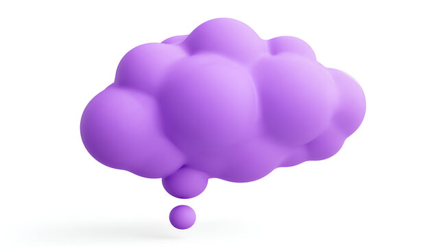 3D purple thought bubble isolated on white background background, cartoon speech cloud for communication and social media Stock Illustration
