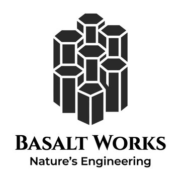 3D hexagonal basalt column stack logo for engineering.