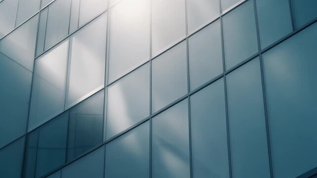 Close Up of Modern Glass Corporate Office Building Facade Reflecting Sunlight