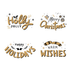 Naklejka premium Christmas wishes gold cute typography collection