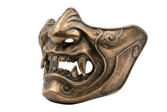 Traditional japanese samurai menpo mask isolated on transparent background