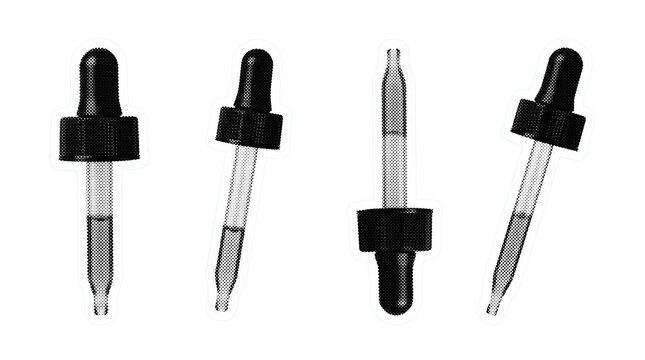 medicine dropper retro halftone set , clean white border outline PNG