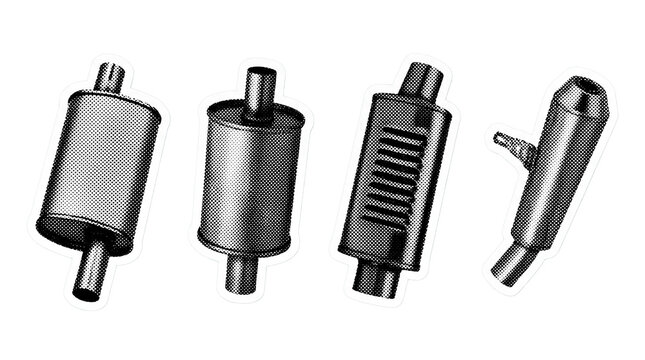 muffler retro halftone set , clean white border outline PNG
