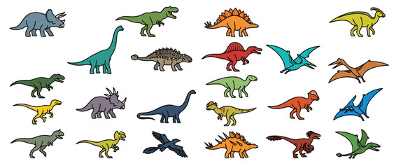 Collection of Cartoon Dinosaurs Isolated on White Background © BUBUN