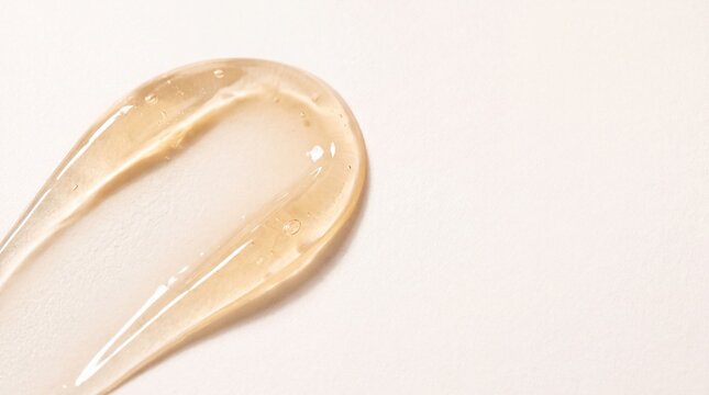Clear Golden Cosmetic Gel Smear Texture on Light Surface with Copy Space
