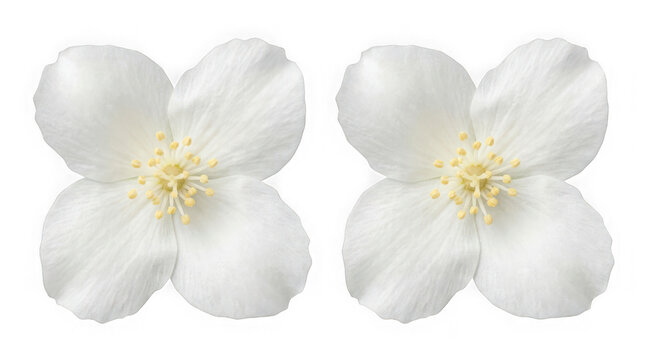 Two beautiful white jasmine flowers isolated on transparent background