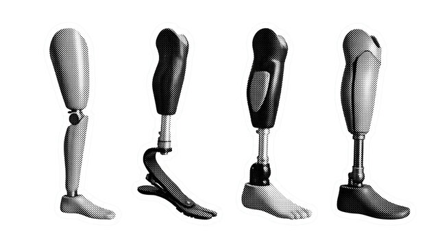 prosthetic leg retro halftone set , clean white border outline PNG