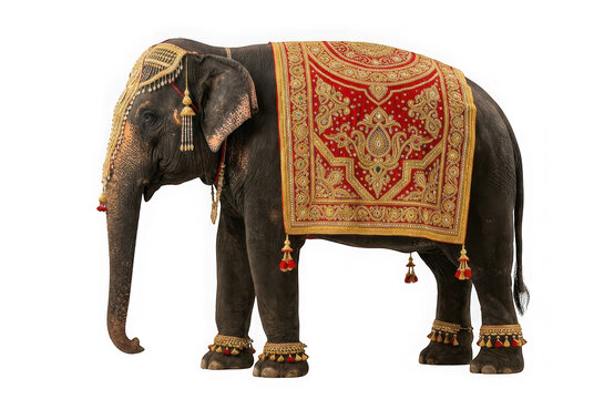 Majestic decorated elephant in traditional indian attire isolated on transparent background