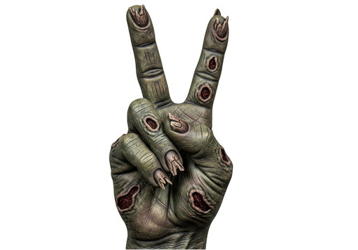 Scary zombie hand showing a peace sign gesture