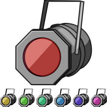 production spotlight stage cartoon. audience music, dance play, event scene production spotlight stage sign colorful illustration