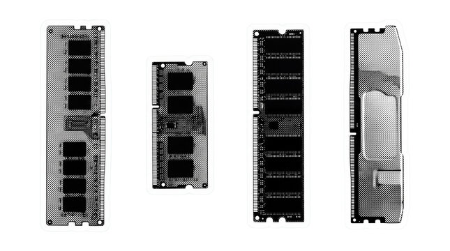 ram module retro halftone set , clean white border outline PNG