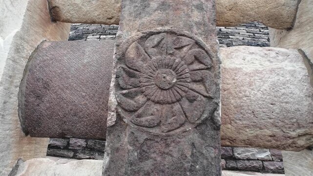 Close Up of Carved  Motif on Sandstone Railing at Sanchi Stupa, Madhya Pradesh