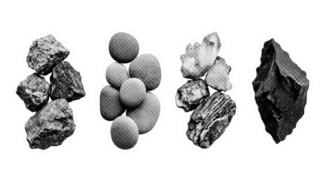 rock collection retro halftone set , clean white border outline PNG
