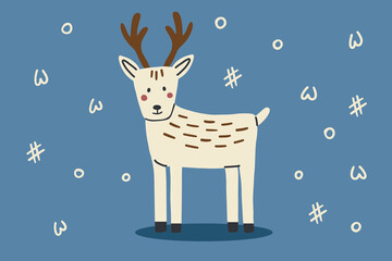 Fototapeta premium Clipart of cute reindeer isolated on a blue background. Vector illustration in a hand drawn style.